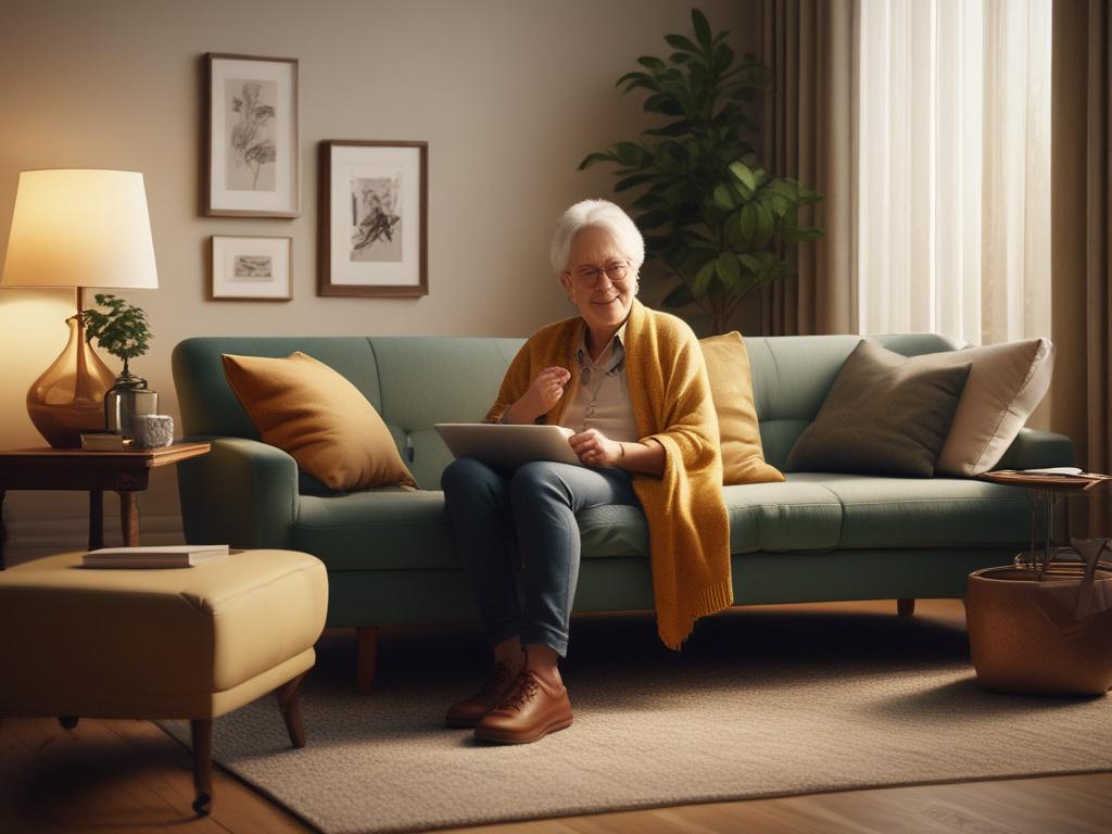 An older adult sitting in a relaxed position, talking on