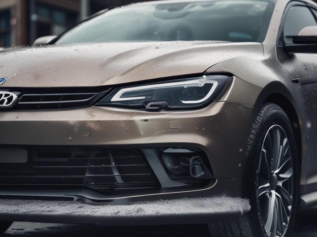 a close-up shot of a gleaming car exterior being washed with soapy water, high-resolution, realistic, 45mm f/1.2 lens style