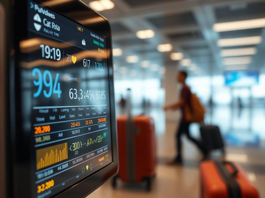 A close up shot of a high tech baggage tracking