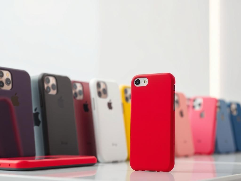 A clean and organized display of phone cases, showcasing a variety of unique designs. The background should be minimalistic with soft lighting to emphasize the vibrant colors of the cases. Focus on a single, appealing phone case prominently featured in the foreground, with a blurred effect on other cases in the background to create depth.