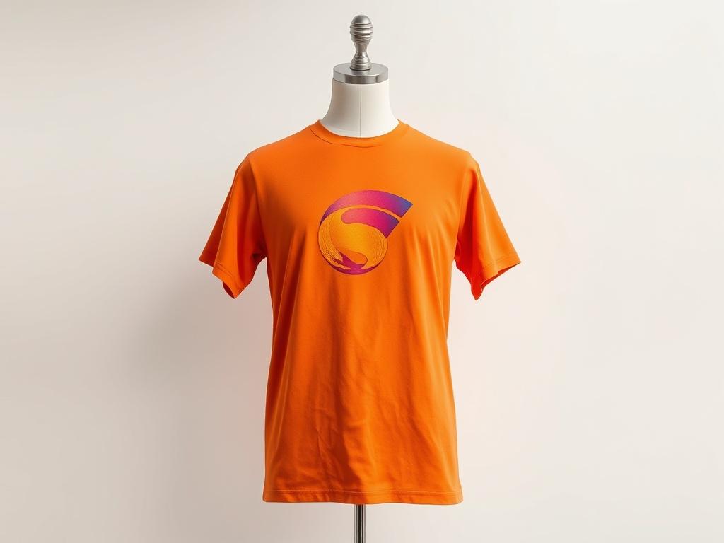 A vibrant graphic t-shirt displayed on a mannequin against a clean, light-colored background. The shirt should prominently feature a bold graphic design with bright colors. Ensure the fabric looks soft and inviting, emphasizing its casual appeal.