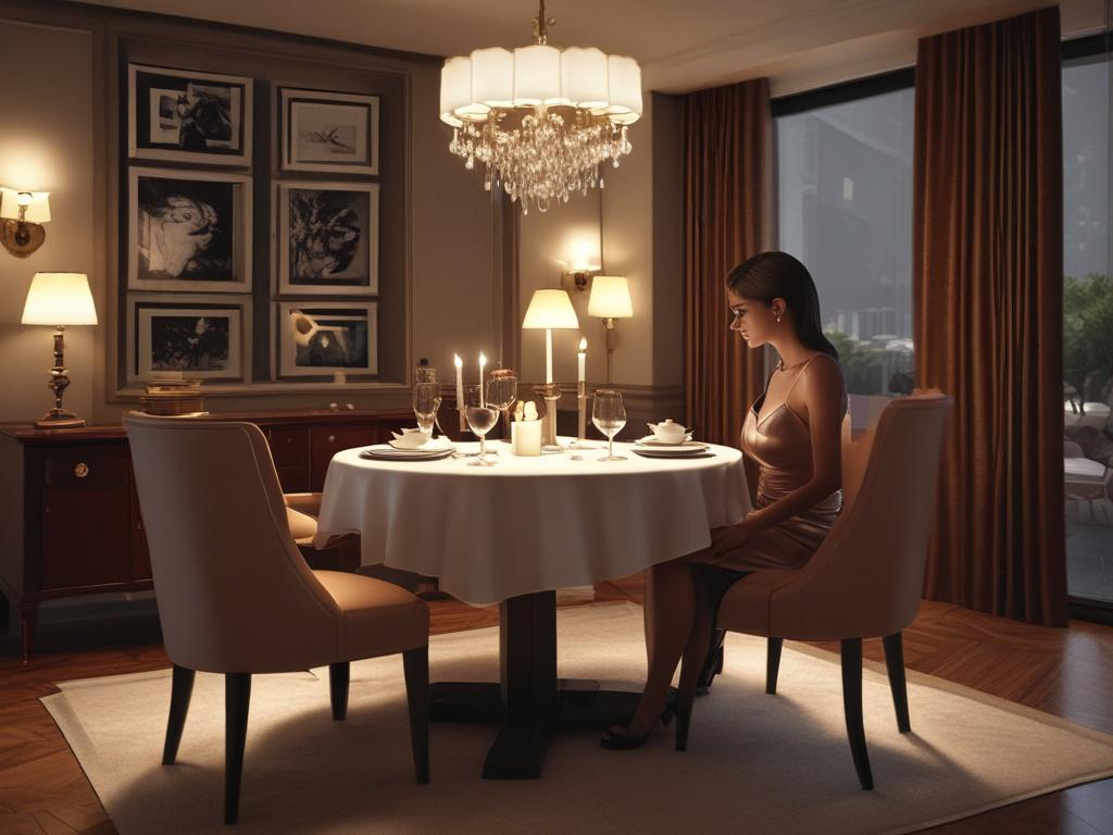 An elegant dining setting for two, with a beautifully set