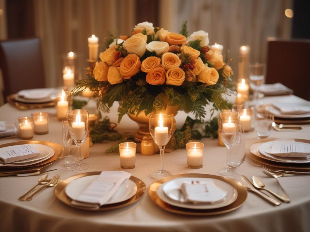 A cozy event rental space with a warm golden hue,