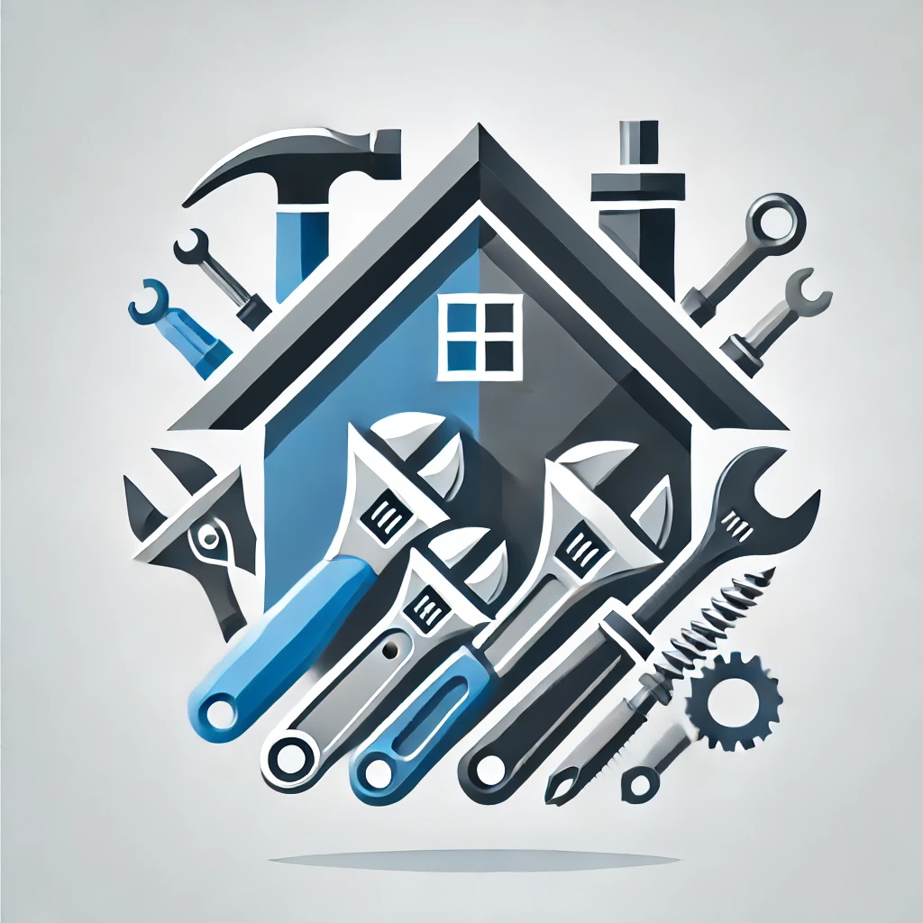 dall·e 2025-01-12 21.16.30 - a logo featuring a house with various tools integrated into its design. the house is stylized with a roof and walls, and tools such as a hammer, wrenc.webp
