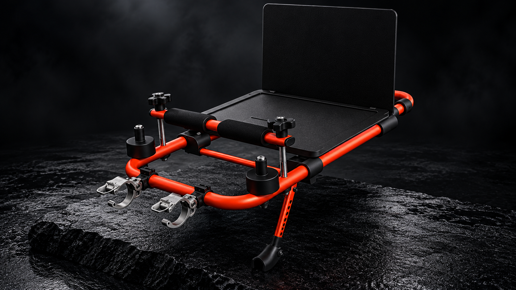 Orange-and-black Bike Trainer Caddy accessory for an indoor cycling trainer