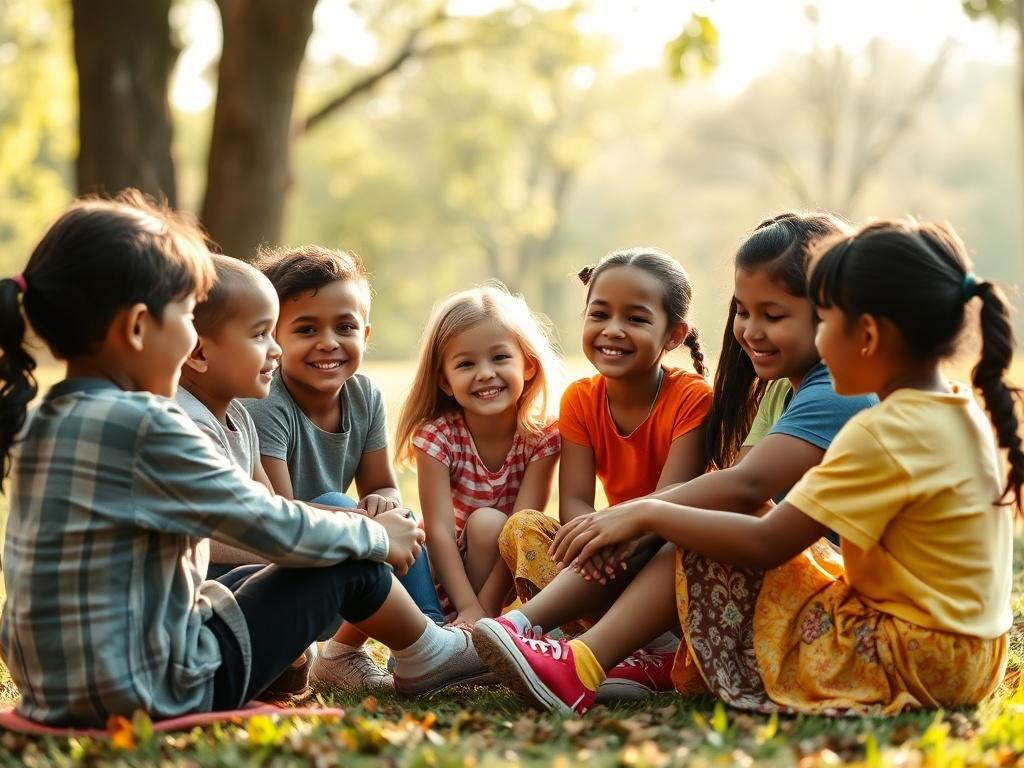 A serene image of a diverse group of children sitting