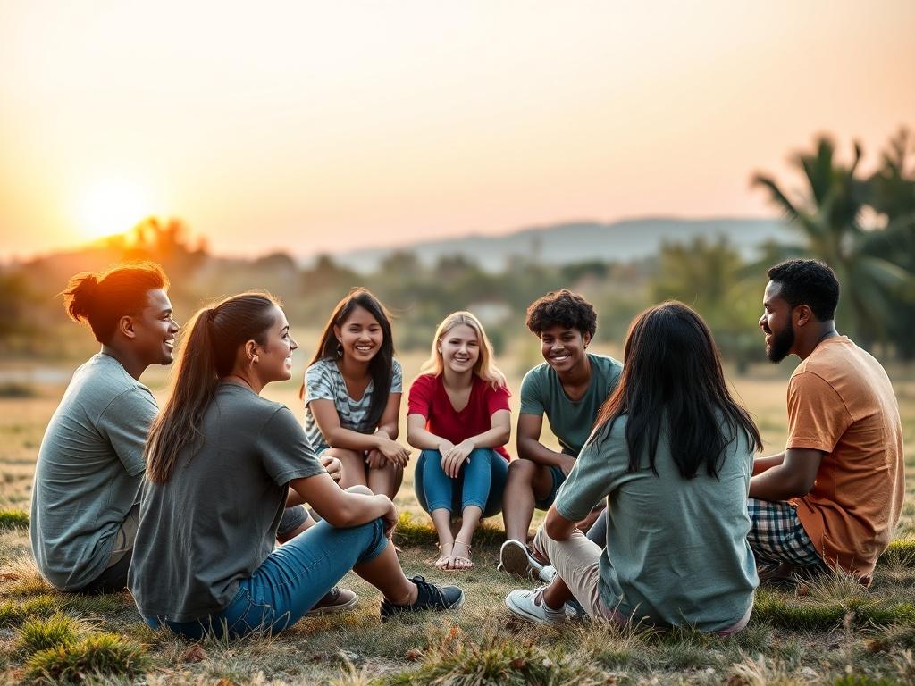 A group of diverse youth sitting together in a circle,