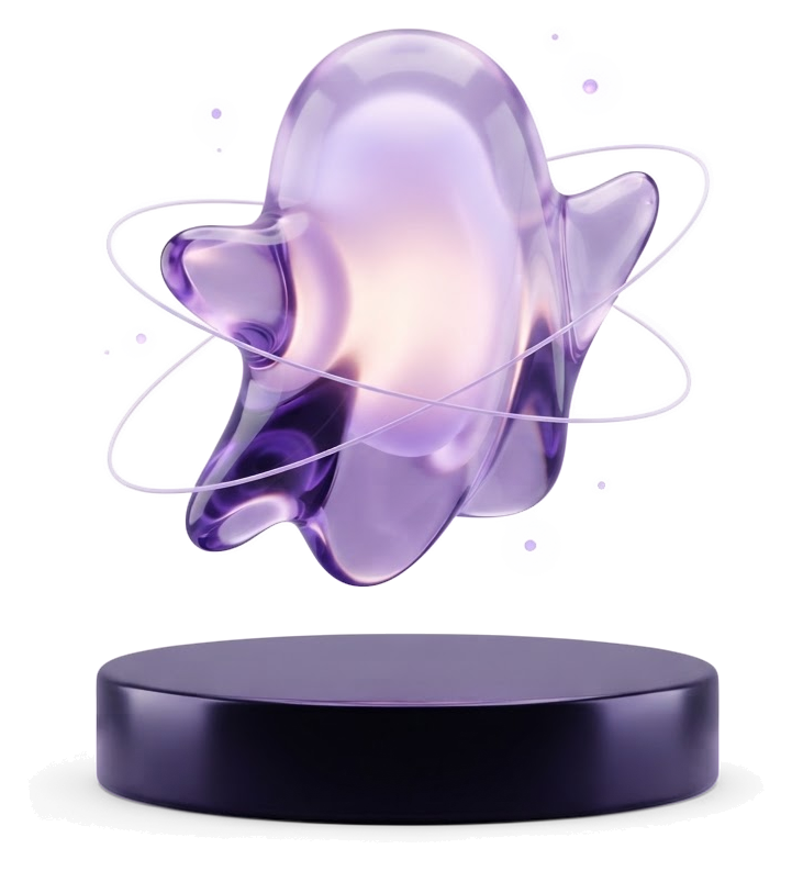 A translucent lavender spirit representing a friendly guide to Web3