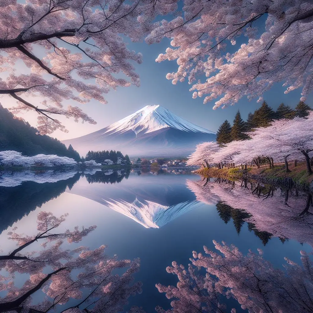 Cherry Blossom Lake Reflection