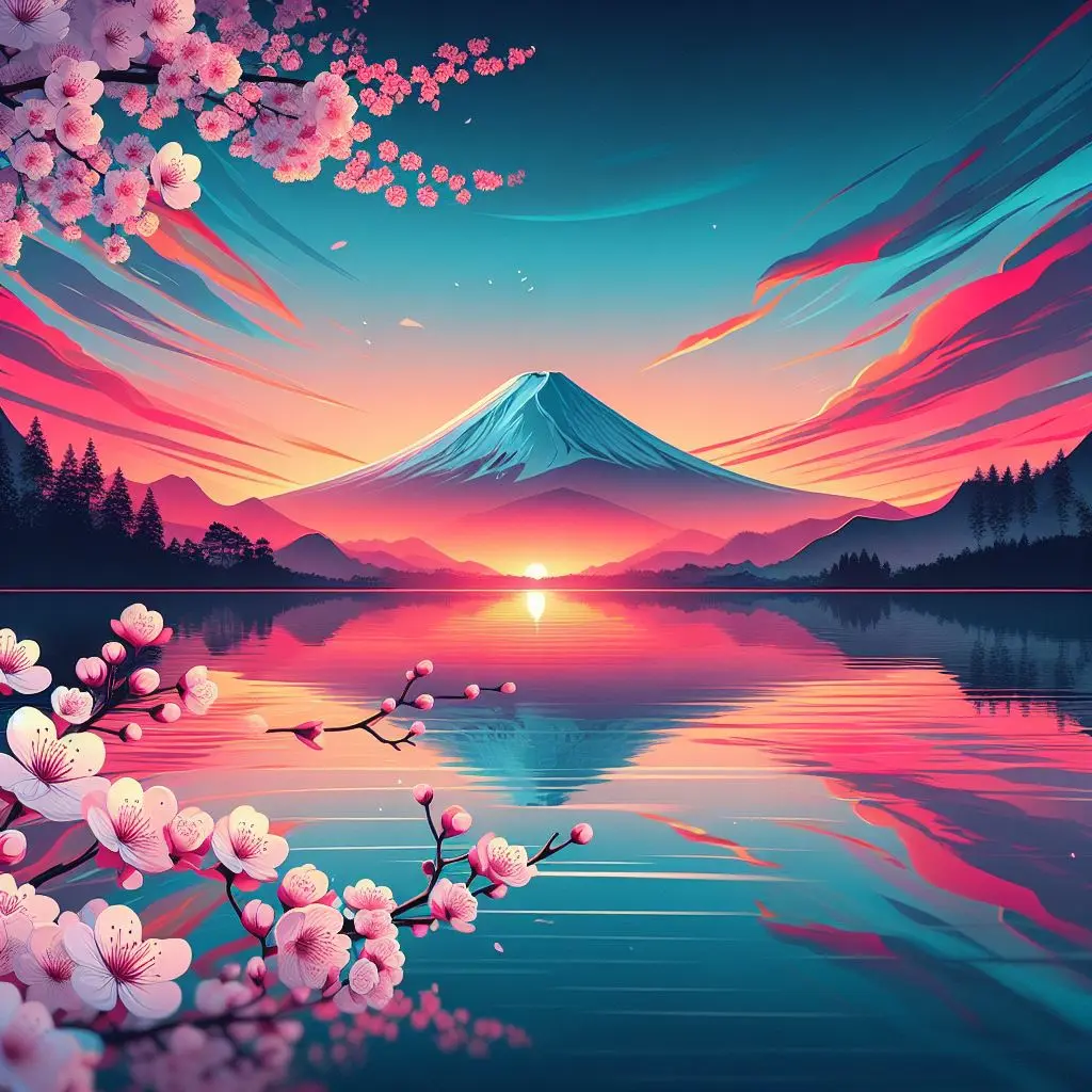 Neon Mount Fuji Landscape