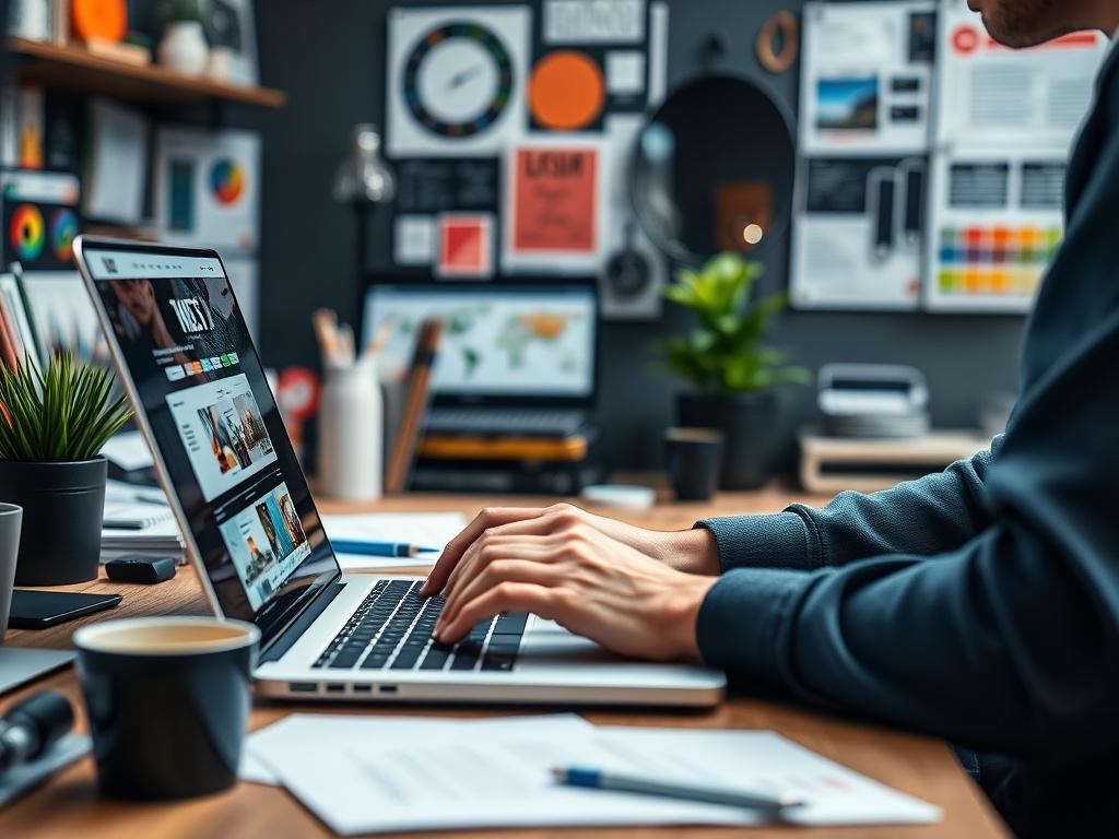 A close up shot of a professional web designer working