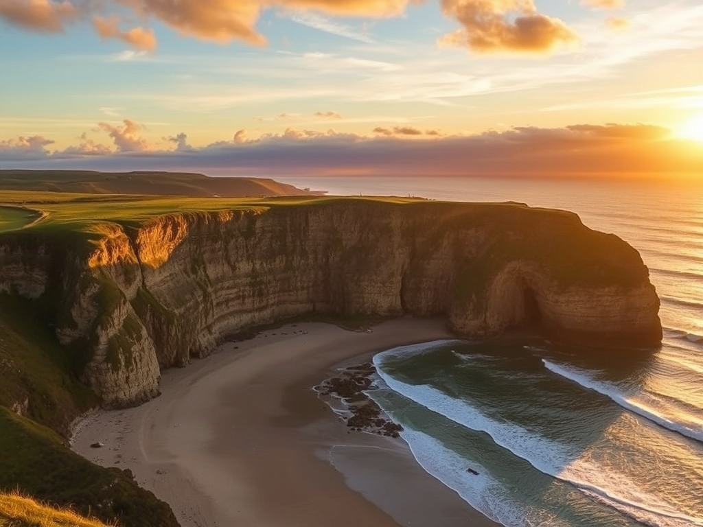 Golden sunset over the coastal landscape