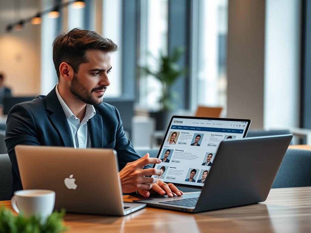 An image of a recruiter presenting candidate profiles on a