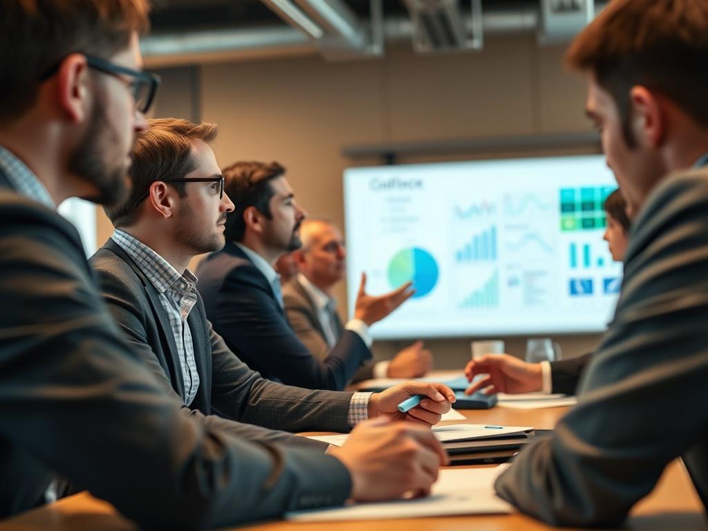 A dynamic workshop setting featuring a group of engaged executives