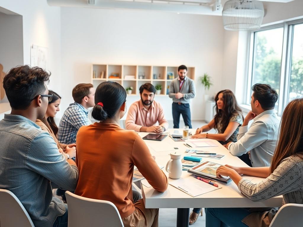A dynamic workshop environment with participants actively engaging in discussions