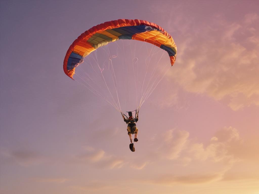 sunset paragliding, adventure, sky colors, relaxation, thrill