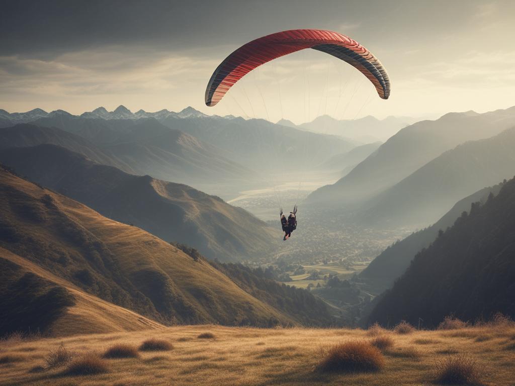 tandem paragliding, aerial views, adventure, nature, mountains
