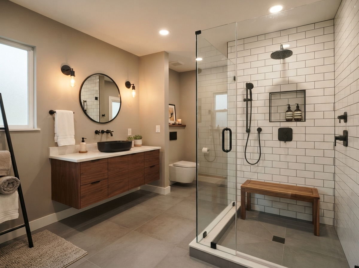 Modern bathroom remodel with subway tile shower