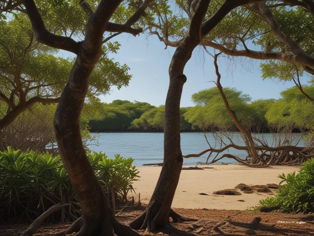 close up shot of mangrove trees along the coast, rich