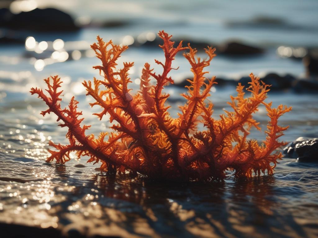 close up shot of vibrant seaweed in shallow water, colorful