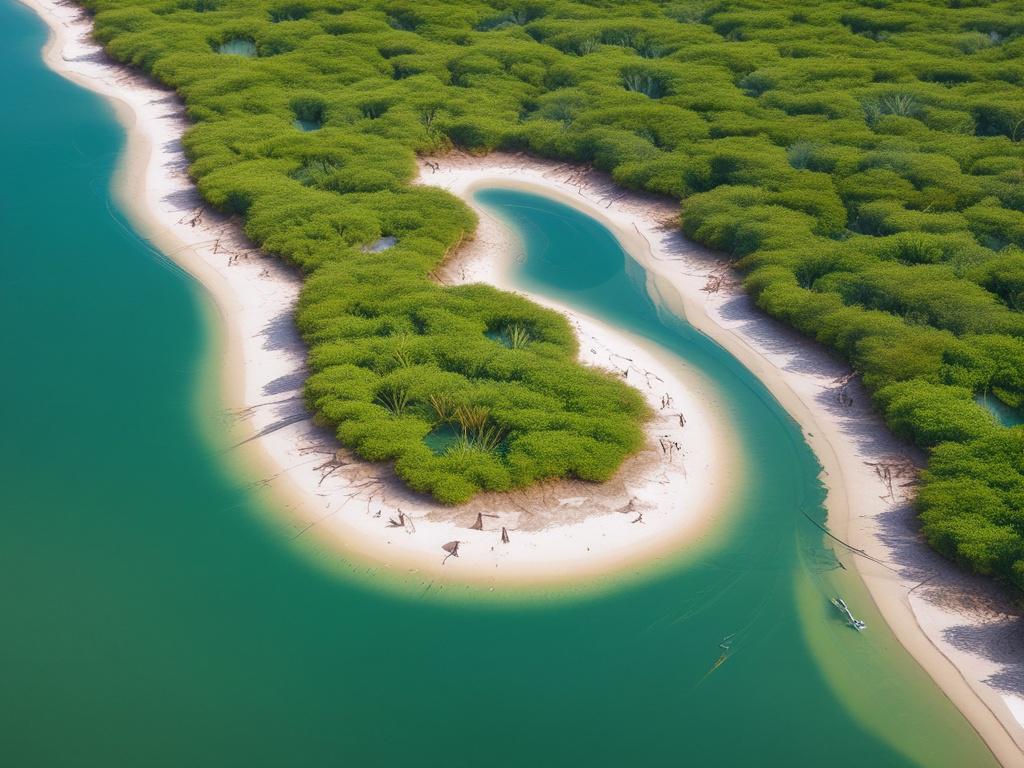 A high resolution aerial view of a coastal ecosystem with