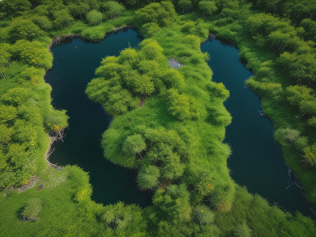 Aerial drone view of a vibrant coastal ecosystem with seagrass
