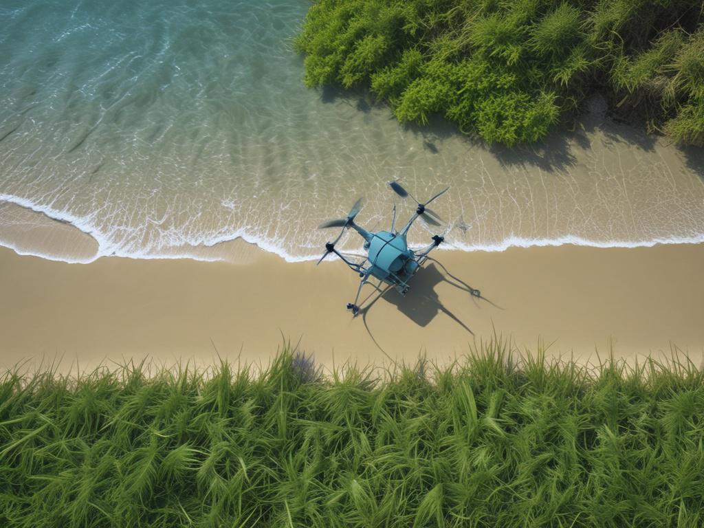 Close up of a drone capturing environmental data over a