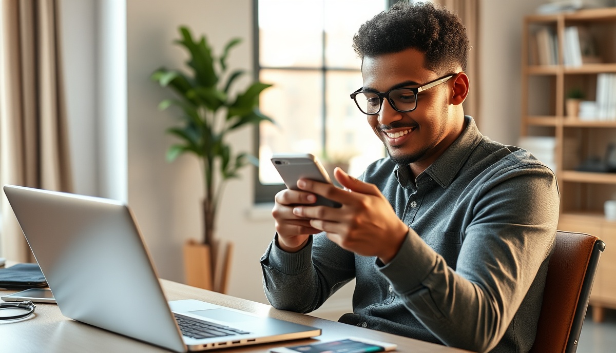 Professional using smartphone for online loan application