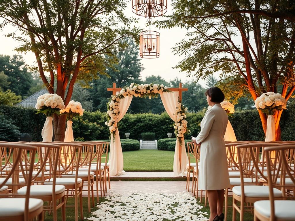 A wedding day coordinator overseeing the setup of a beautiful