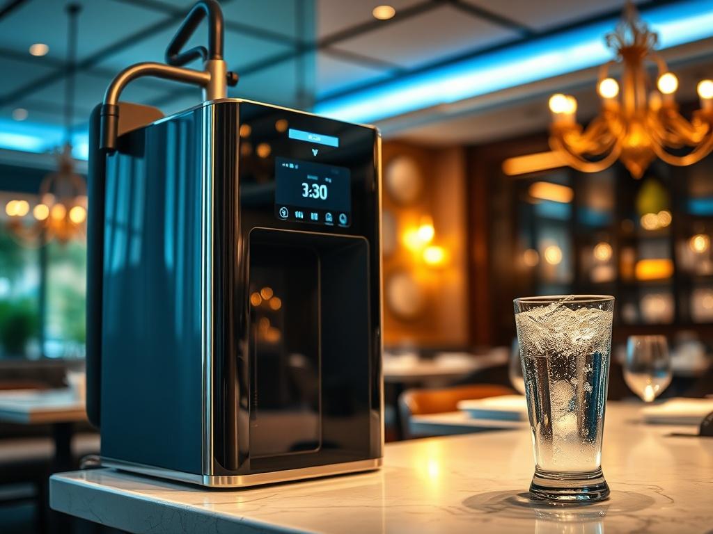 A sleek, modern water purification system installed in a stylish
