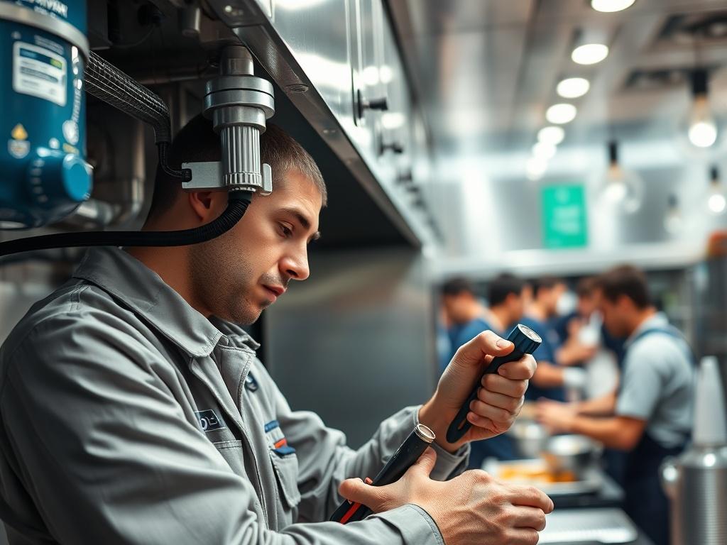 A technician performing maintenance on a modern water purification system