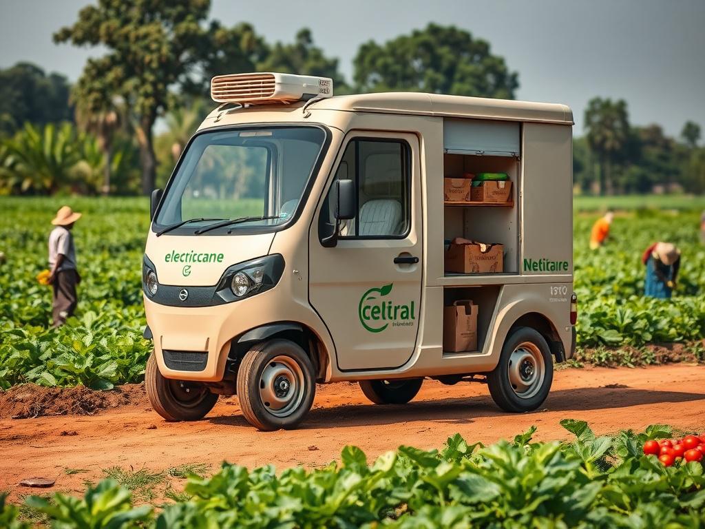A realistic high resolution of an electric delivery vehicle equipped
