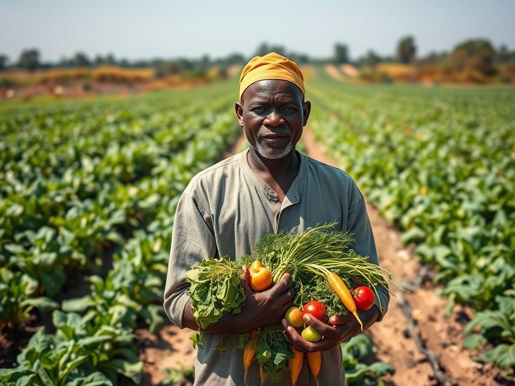 A realistic high resolution of a local Ghanaian farmer holding