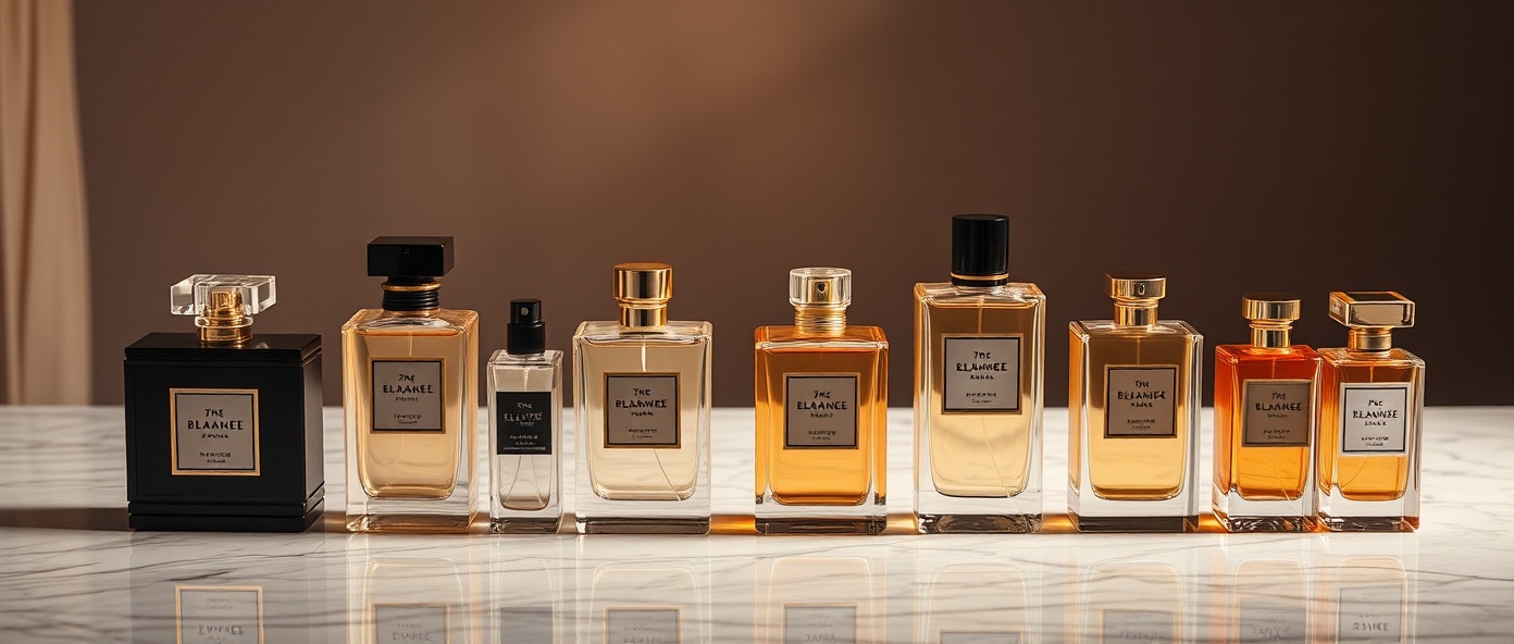 Luxury perfume bottles on marble surface