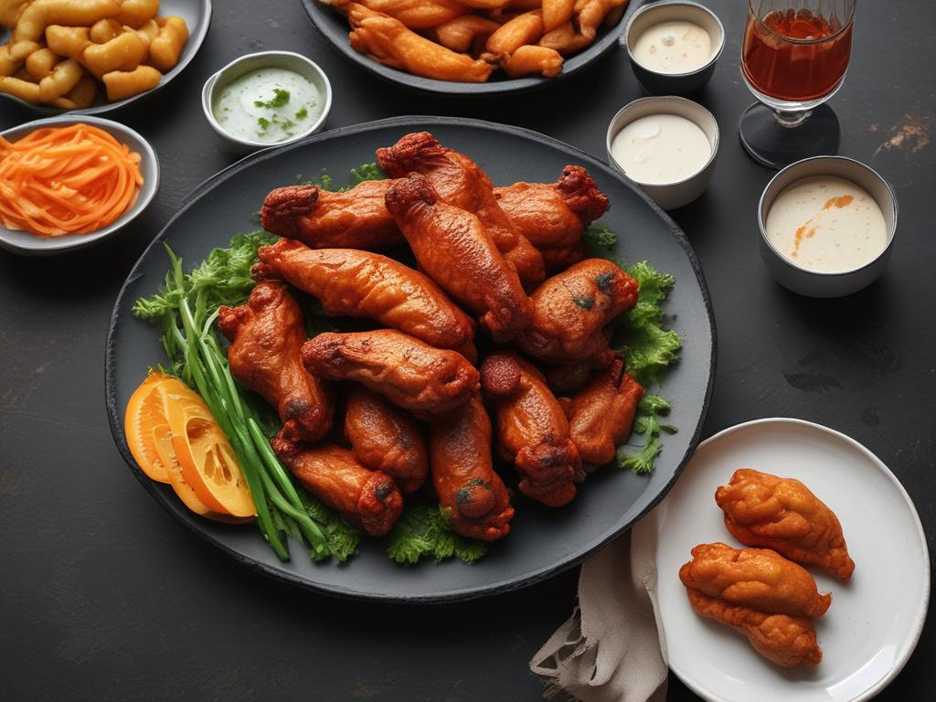 A plate of succulent Buffalo Wings, glistening with a spicy