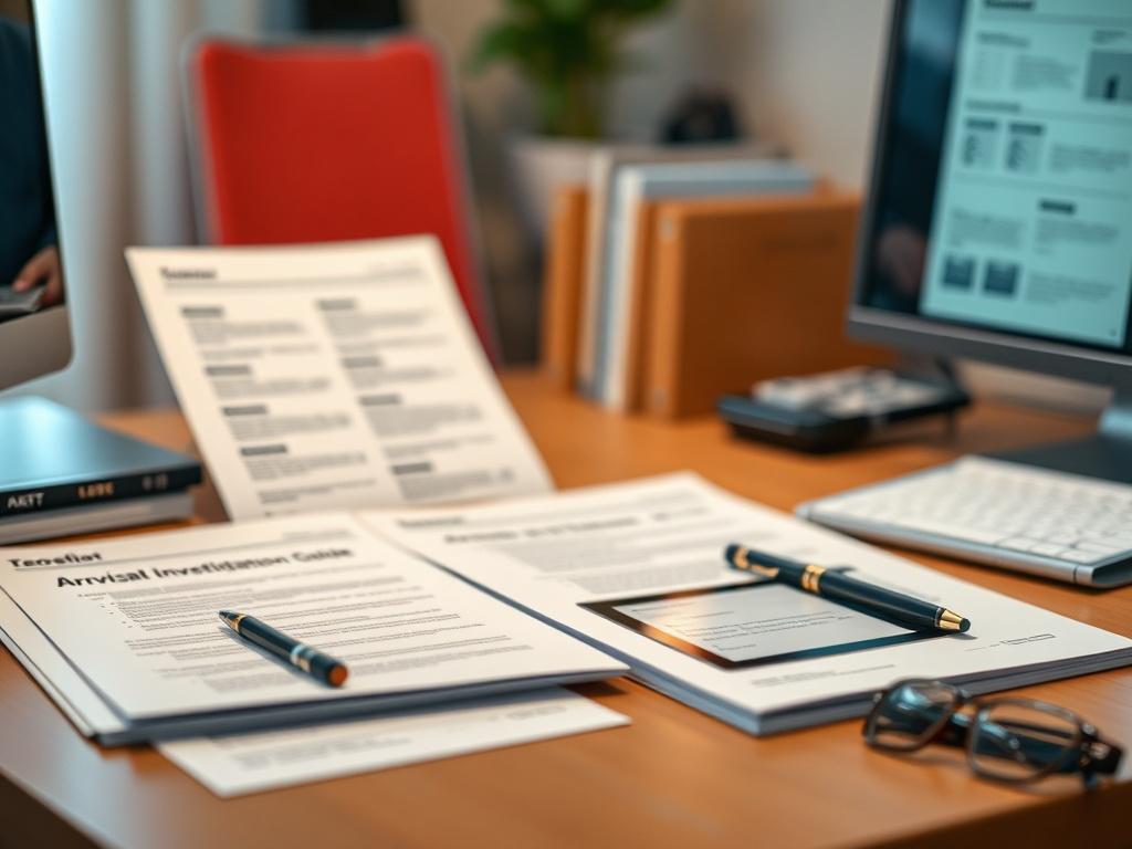 A close-up shot of the Case Investigation Toolkit, showcasing neatly arranged templates and a digital guide on a desk. The background is softly blurred, emphasizing the toolkit and creating a warm atmosphere with colors that harmonize with rgb(193, 153, 87).