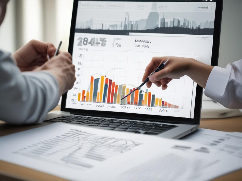 high-resolution close-up of performance evaluation meeting, charts and graphs, focus on data analysis and discussion