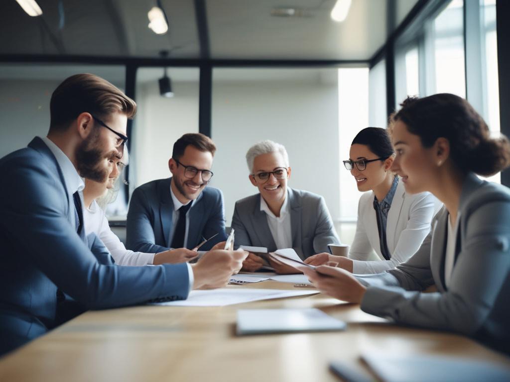A close up shot of a team meeting in a