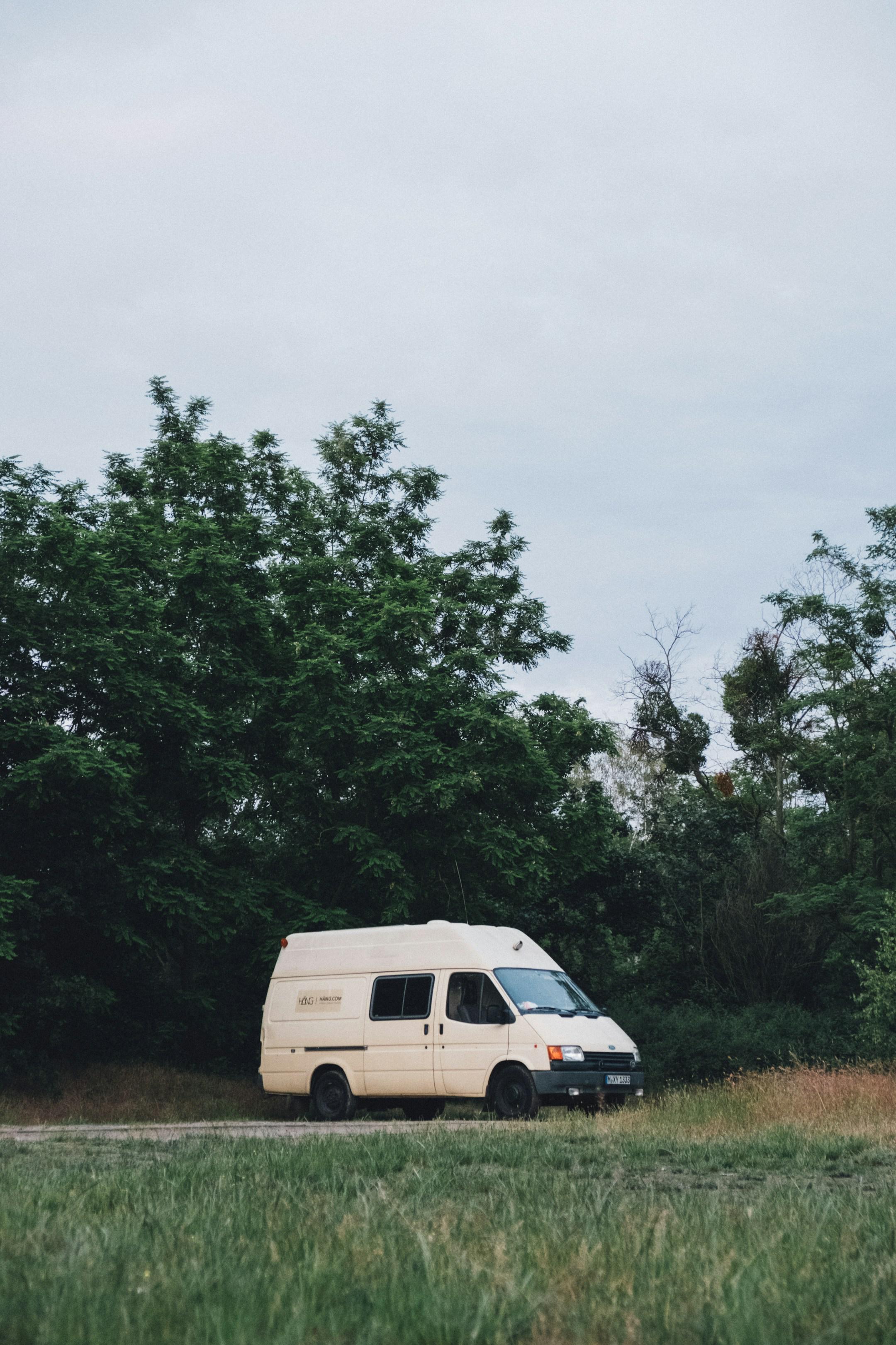 A lonely campervan in a secluded spot