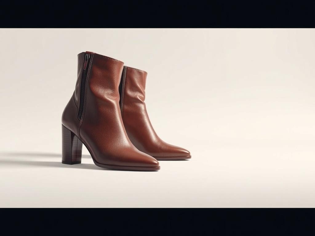 A detailed high-resolution image of chic ankle boots, showcasing their stylish design and quality craftsmanship. The boots should be presented against a simple, minimalistic background to highlight their elegance and features.