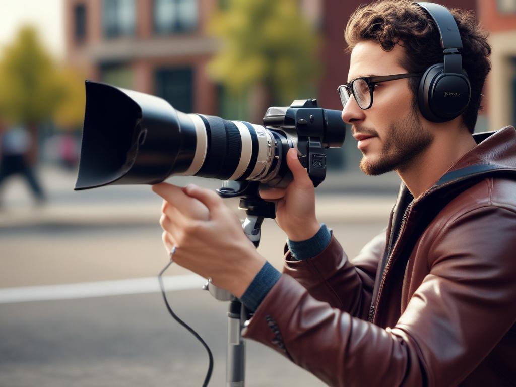 A close up, highly detailed of a music video director