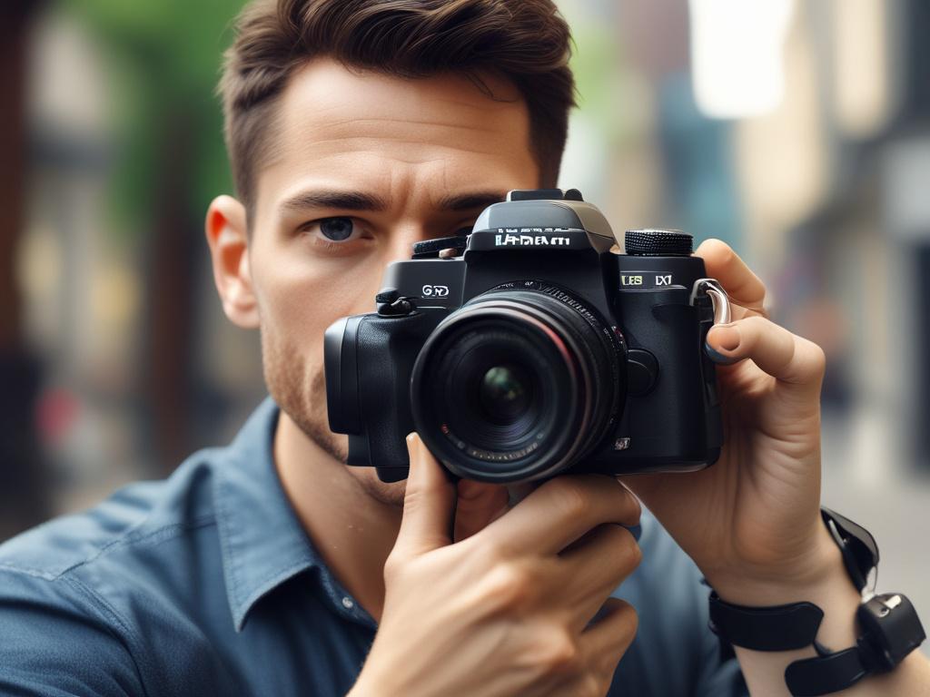 A close up, hyper realistic shot of a professional cinematographer