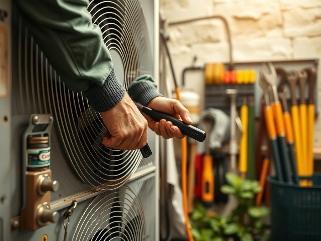 A technician performing routine maintenance on a refrigeration unit, with
