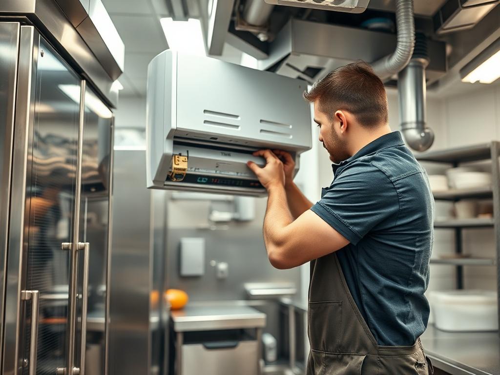 A skilled technician installing a refrigeration unit in a commercial