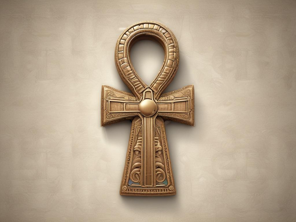 Create a highly detailed, realistic high-resolution photo featuring a single Ankh, the ancient Egyptian symbol of life. The Ankh should be intricately designed, showcasing its ornate details and textures, with an ethereal glow that suggests a deep connection to spiritual significance. 

Place the Ankh against a dreamy, softly blurred background that incorporates elements of psychedelic art, such as swirls of soft pastel colors and subtle light flares that evoke a sense of otherworldliness. Ensure that the s