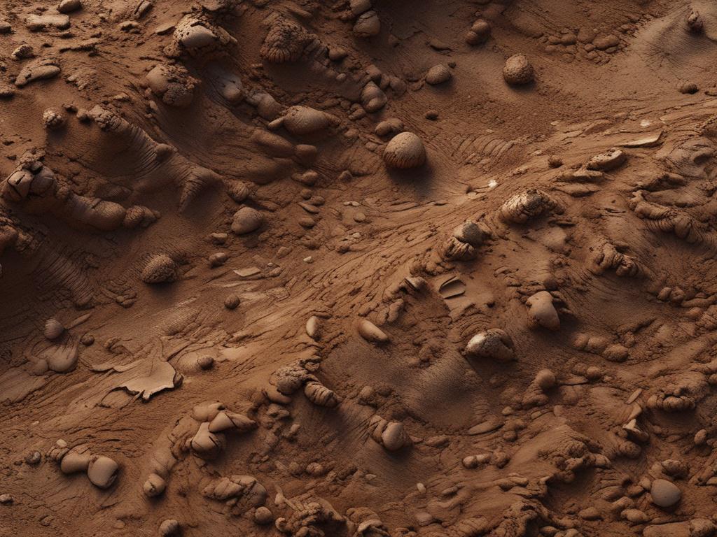 **AI Image Generation Prompt:**

Create a realistic, high-resolution image showcasing a single, captivating subject: a close-up view of richly textured soil embedded with intricate details representing Earth and cosmic star systems. The soil should appear dark and fertile, exuding an earthy richness. Delicately entwined within the soil, depict small sparkling elements reminiscent of distant stars and celestial bodies, glimmering like jewels against the darkness of the earth. 

The composition should be simp