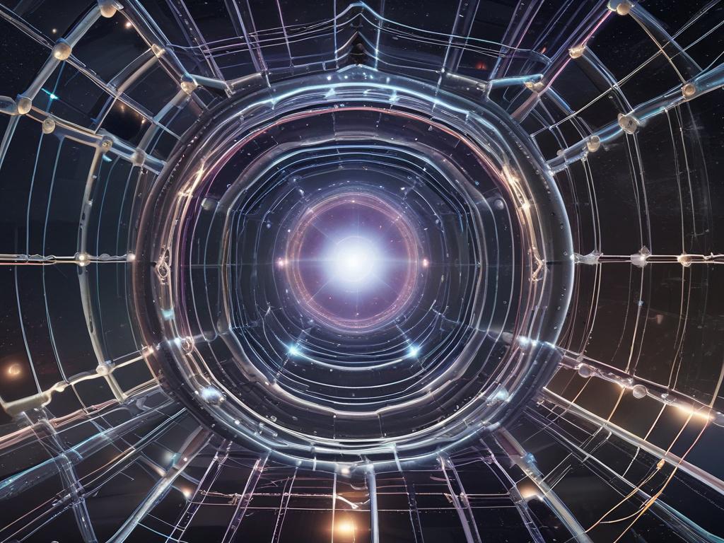 **AI Image Generation Prompt:**

Create a realistic high-resolution photo featuring a single subject that embodies the essence of a cosmic web. The composition should be simple and clear, allowing the intricate details of the cosmic web to take center stage. 

**Subject Matter:** The image should present a luminous and ethereal portrayal of the cosmic web, showcasing a network of interwoven filaments and glowing nodes. Each strand should be meticulously detailed, exhibiting a hyper-glossy texture with mirro