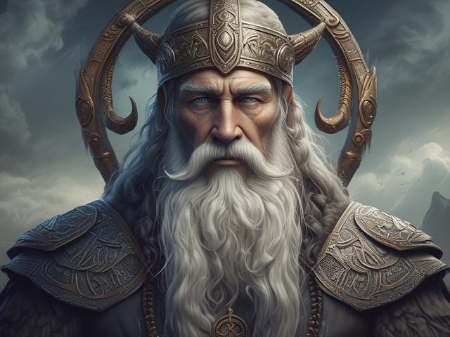 **AI Image Generation Prompt:**

Create a high-quality illustration of God Odin, the ancient Norse deity known for his wisdom and fierce presence. Odin should be depicted standing tall and commanding in a dramatic pose, with his long, flowing beard and piercing eyes that reflect centuries of knowledge. He wears a beautifully detailed cloak adorned with intricate runes that glow faintly, symbolizing his connection to ancient wisdom.

In the background, include a dramatic, stormy sky that adds to the intensit