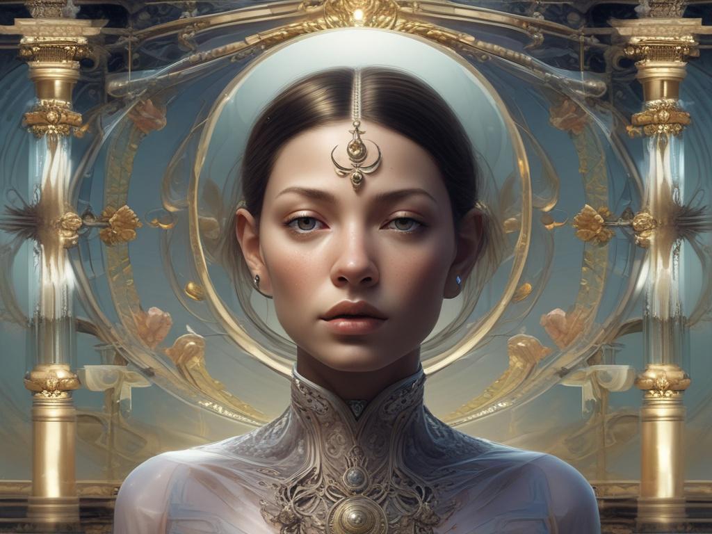 **AI Image Generation Prompt:**

Create a realistic high-resolution photo that embodies the theme "Art of Presence" for a spiritual blog. The composition should be simple and clear, focusing on a single subject: a serene, contemplative figure seated gracefully in a meditative pose. The figure should be positioned slightly off-center to create visual interest, with an expression of deep peace and awareness.

The background should feature a softly blurred natural setting, suggesting an ethereal atmosphere, su