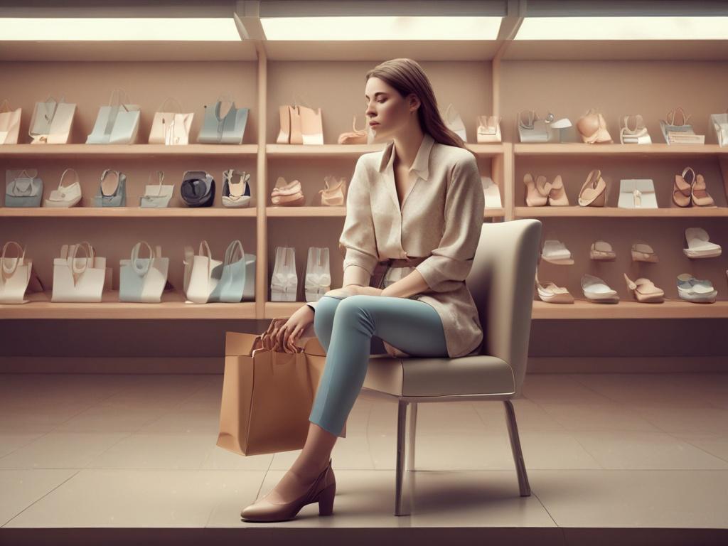 **AI Image Generation Prompt**: 

Create a realistic high-resolution photo that encapsulates the theme of "Retail Therapy or Emotional Theater? Unmasking My Shopping Addiction." The composition should feature a single, introspective woman seated at a sleek, modern desk, capturing her in a pivotal moment of decision-making. She is mid-scroll on her laptop, her expression a blend of focus and contemplation, reflecting the emotional complexity of online shopping. 

The subject should be dressed casually in a s